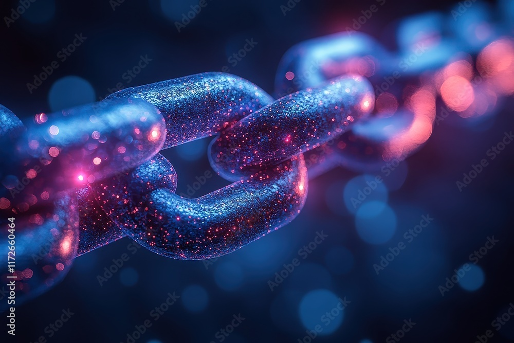 Poster colorful cosmic chain links glowing in a dark atmosphere create a futuristic and mysterious visual e