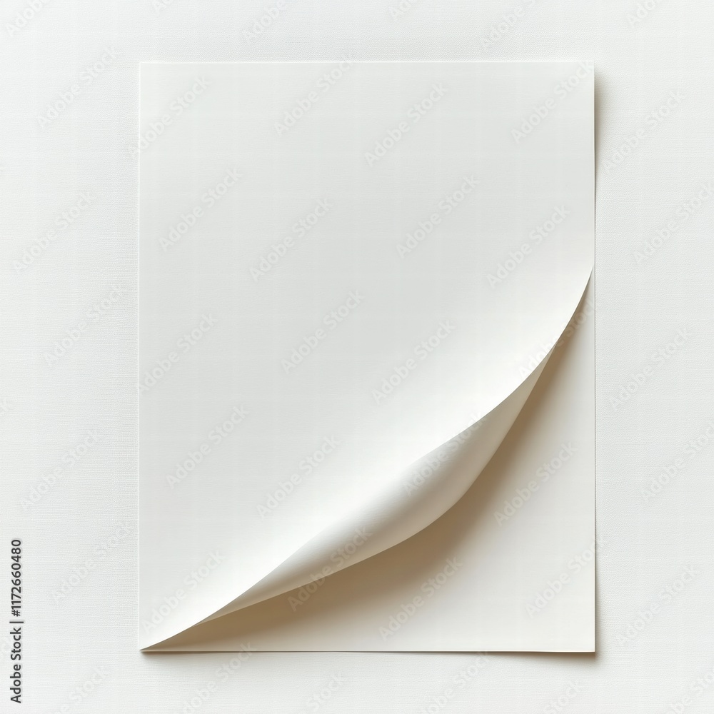 Aufkleber Pristine white sheet of paper gently curling at the corner creating a soft texture and inviting surface for creativity. Generative AI