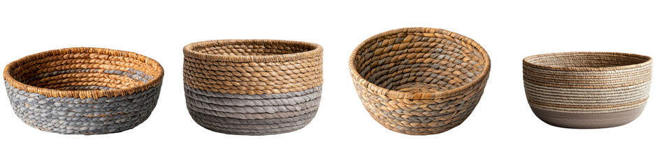 Assortment of Handcrafted Woven Baskets Made from Natural Materials Like Rattan and Straw for Organization and Storage Purposes