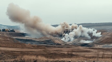 Fototapeta premium Massive explosion, dust cloud, mining operation.