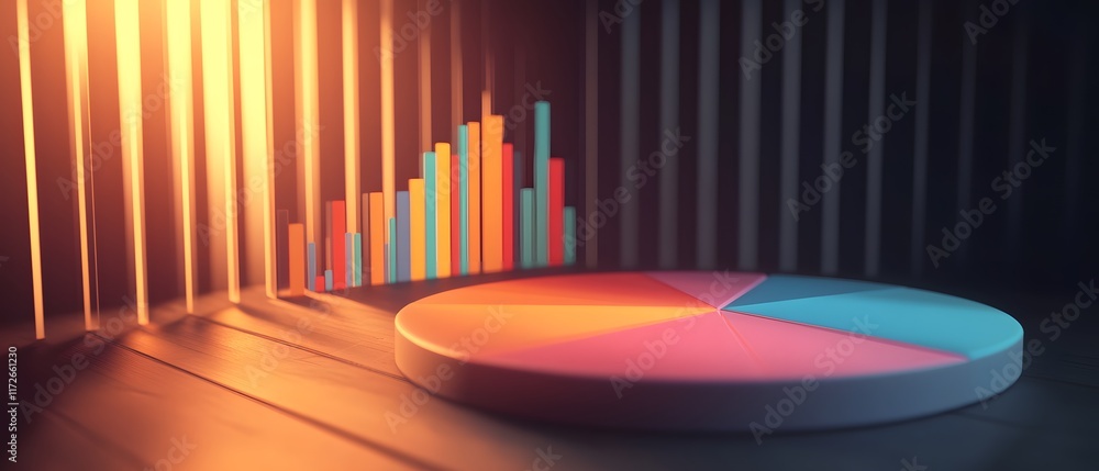 Aufkleber a vibrant visual representation of data analytics, featuring a pie chart and bar graph against strik