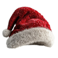 Festive Christmas Hat on Simple White Background, Minimalist Design, Vibrant Red and Green Colors, Perfect for Holiday Cheer