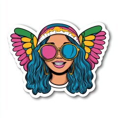 Vibrant woman with colorful wings and sunglasses