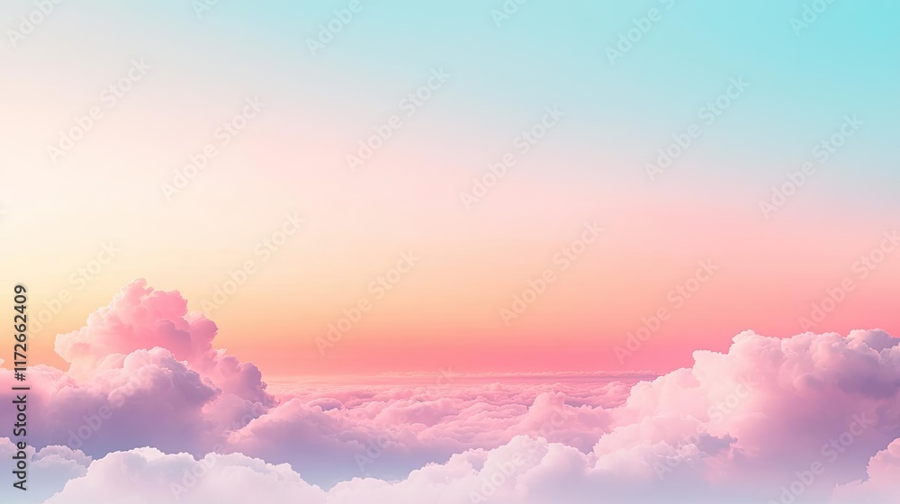 Poster minimal skies idea. a serene sky filled with colorful clouds at sunset, creating a dreamlike atmosph