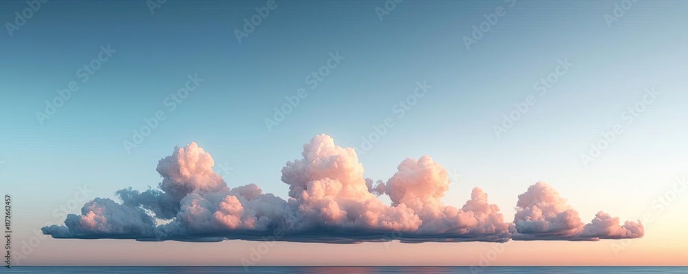 Poster minimal skies idea. a serene view of vibrant clouds against a pastel sky at sunset, creating peacefu