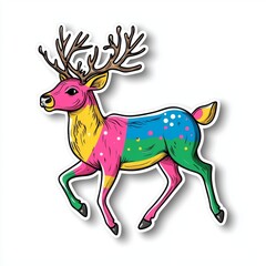 Fototapeta premium Colorful cartoon deer illustration running.