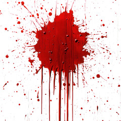 Crimson Stains on Pure Canvas, vivid blood splatter against a stark white backdrop, exploring themes of contrast and chaos