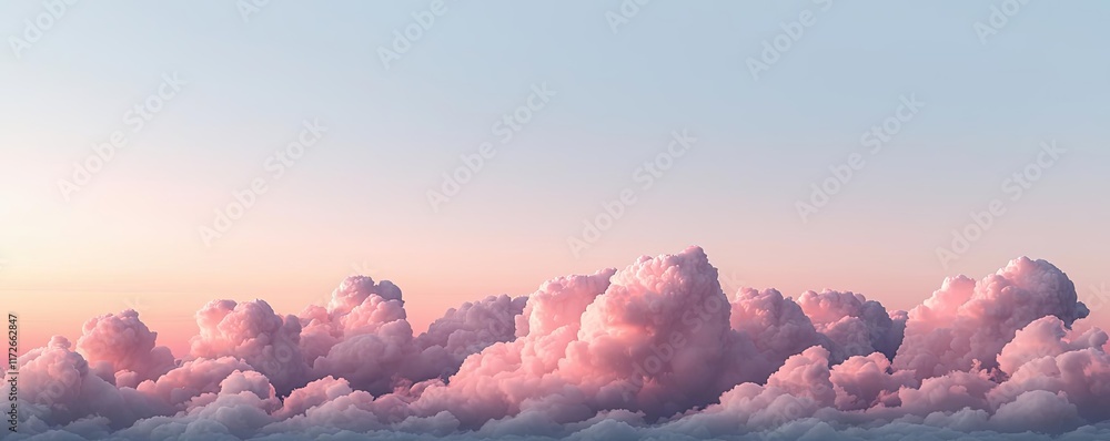 Poster minimal skies idea. a serene view of fluffy clouds under a soft pastel sky at sunset.
