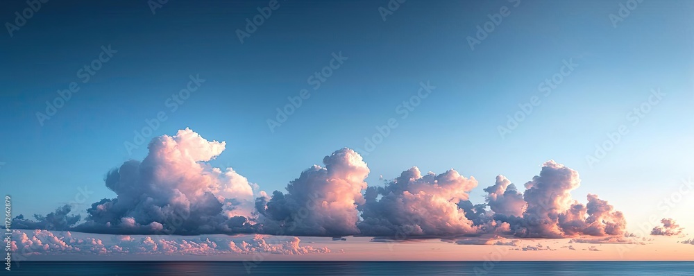 Poster minimal skies idea. serene sunset clouds over tranquil ocean, creating a peaceful atmosphere.