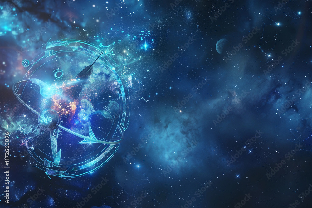 Wall mural astrological abstract composition with zodiac circle in signs and symbols, abstract vivid compositio