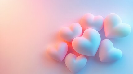 A collection of soft, pastel-colored hearts arranged artistically on a gradient background.