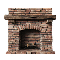 Brick fireplace rustic wood mantel cozy home isolated on a white background