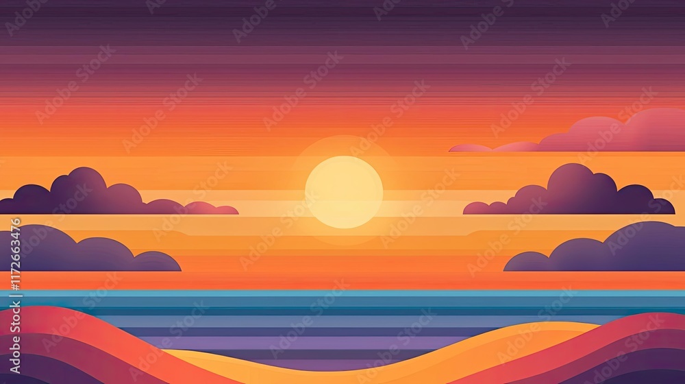Aufkleber minimal skies idea. vibrant sunset over ocean waves with colorful clouds in a serene landscape.