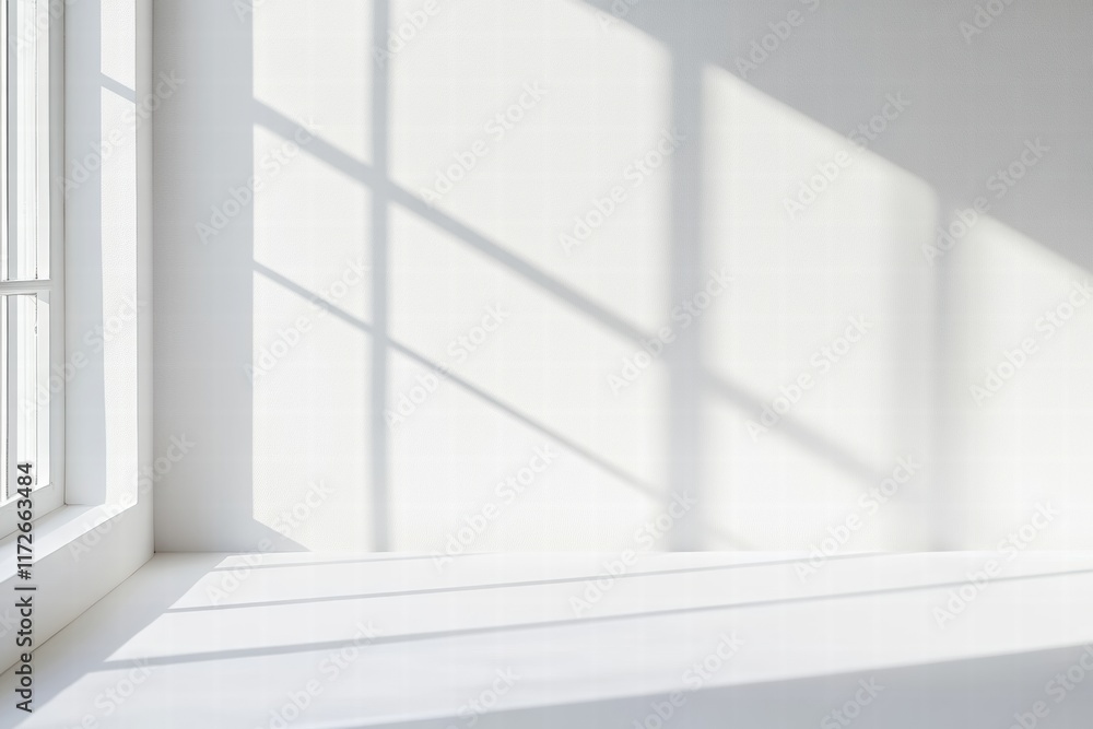 Poster bright sunlight casts gentle shadows on pristine white paper in a serene indoor setting. generative 