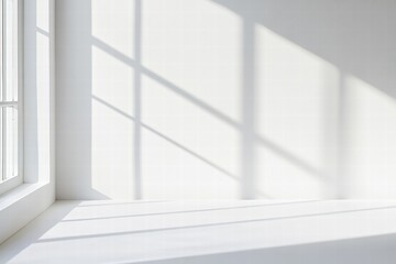 Obraz premium Bright sunlight casts gentle shadows on pristine white paper in a serene indoor setting. Generative AI