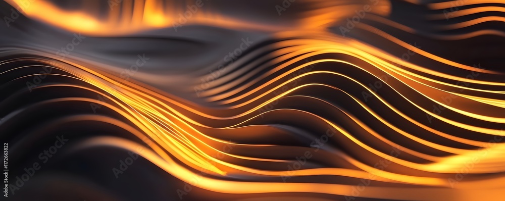 Poster this captivating abstract background features dynamic waves of golden light flowing seamlessly acros
