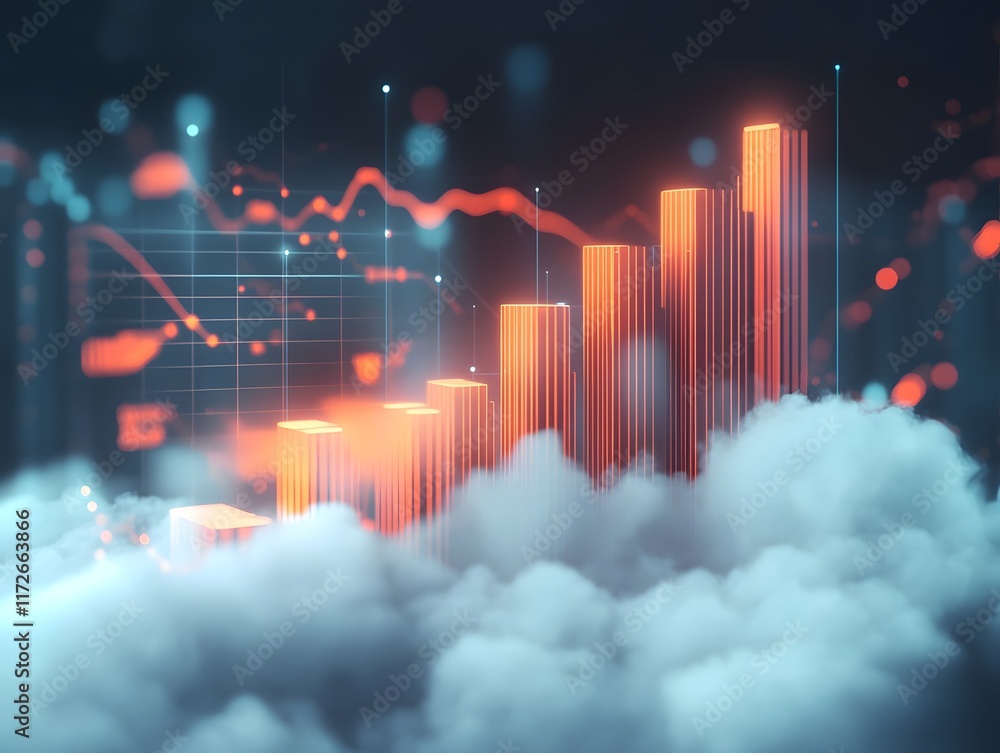 Poster this image showcases a futuristic data visualization concept with vibrant orange bars emerging from 