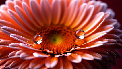 Close-up of orange daisy with dew drops creating a smiley face