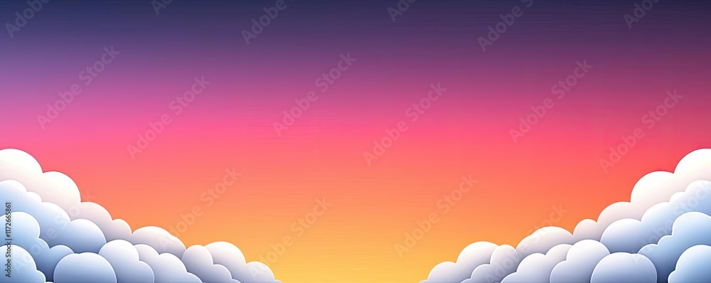 Poster minimal skies idea. a vibrant gradient sky blending soft clouds with warm hues of orange and pink at
