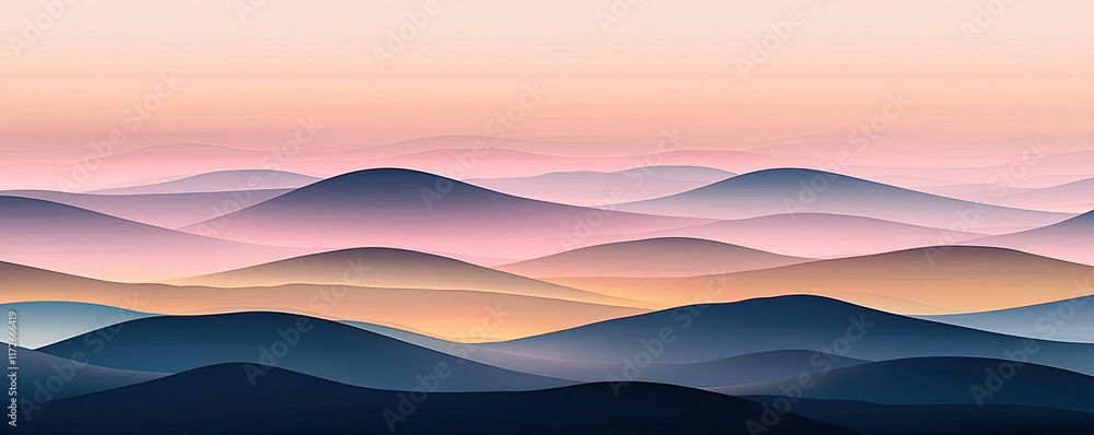 Poster minimal skies idea. serene layered hills in soft pastel colors create a tranquil and dreamy landscap