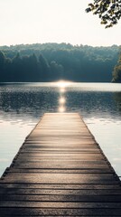 Fototapeta premium Tranquil Dock Extending into a Calm Lake