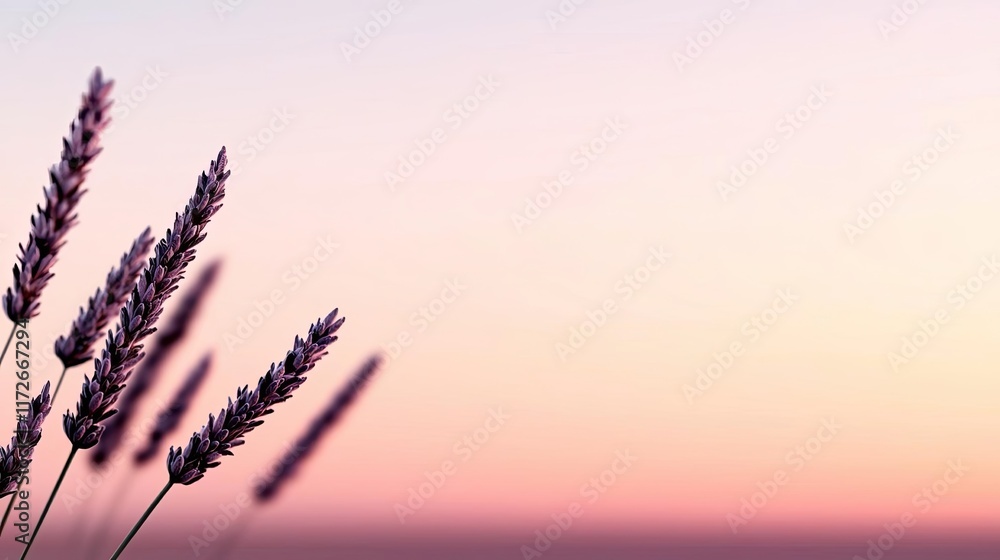 Poster minimal skies idea. lavender flowers gently swaying in the soft evening light, creating a serene atm