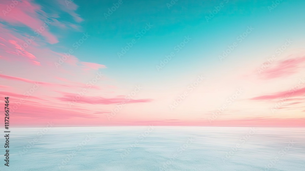 Poster minimal skies concept. a serene view of the horizon blending pastel colors in a tranquil sky.