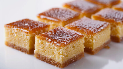 Golden squares of caramel cake