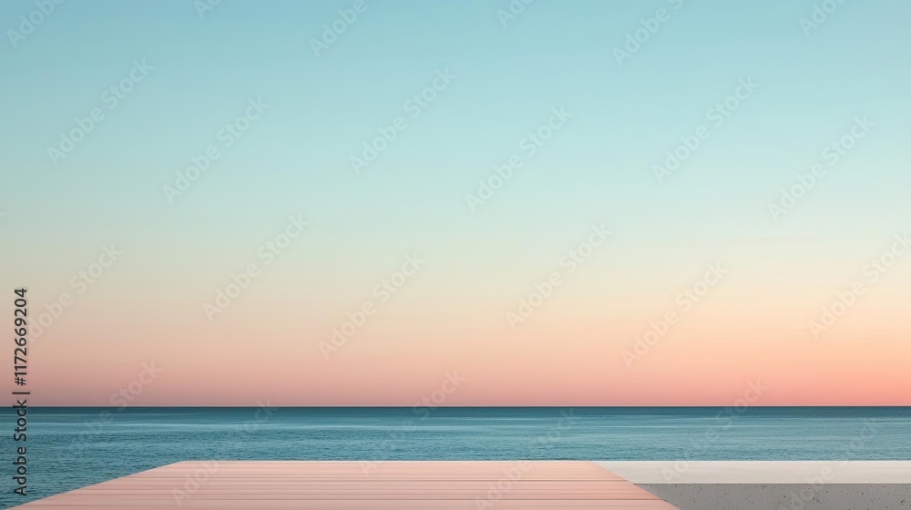 Poster minimal skies concept. a serene view of the ocean with soft pastel colors during sunset.