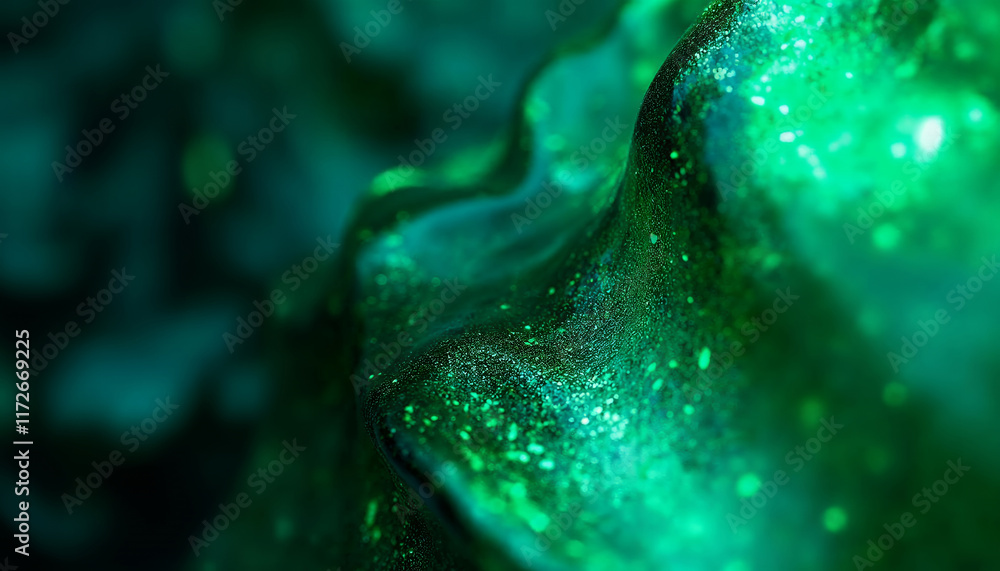 Poster mesmerizing close-up of green glittering surface with unique textures and patterns
