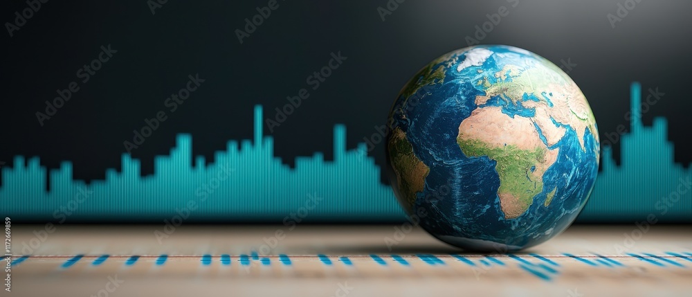 Poster a globe overlaid with digital data visualization, symbolizing global connectivity and information fl