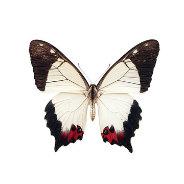 parides iphidamas butterfly with white black and red markings isolated on a white background