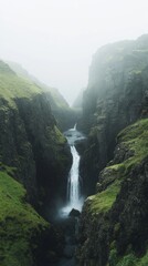 Spectacular View of Waterfall in Misty Canyon