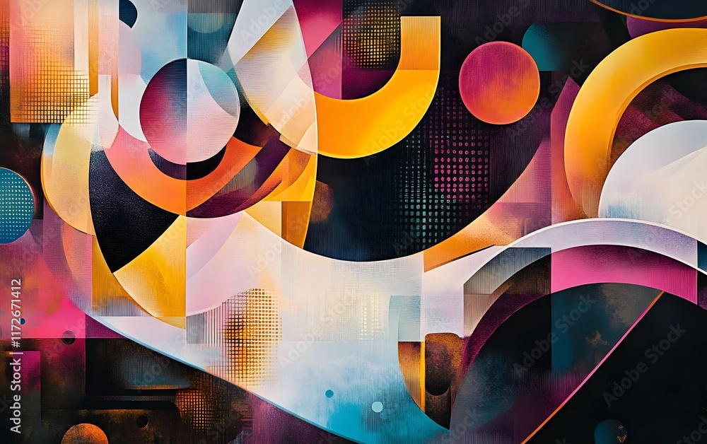 Poster a vibrant abstract artwork featuring bold shapes and colors, creating a dynamic visual experience. t