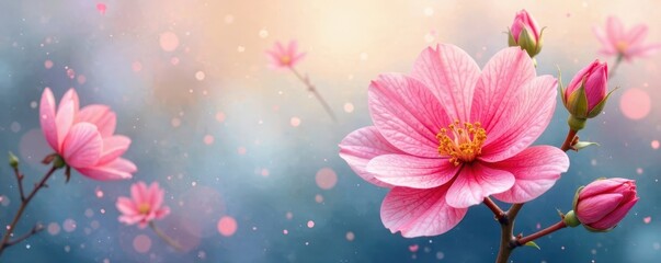 Delicate watercolor blooms, vibrant hues, soft petals , picture, poster