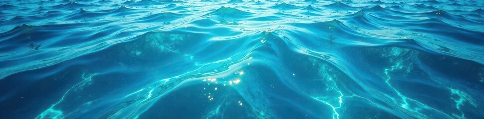 Obraz premium Azure ocean surface, sunlit waves, deep blue underwater scene, underwater world, marine