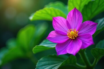 Obraz premium Close-up vibrant purple petals, lush green leaves, plant, violet