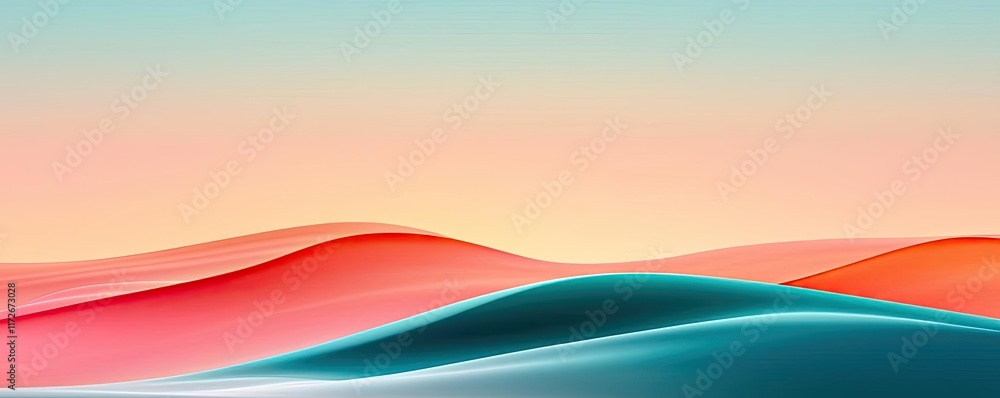 Poster Minimal skies idea. Colorful abstract landscape with smooth waves and soft gradients in the background.