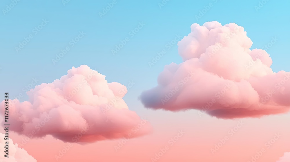Poster Minimal skies idea. Soft pink clouds float against a serene blue sky, creating a tranquil atmosphere.