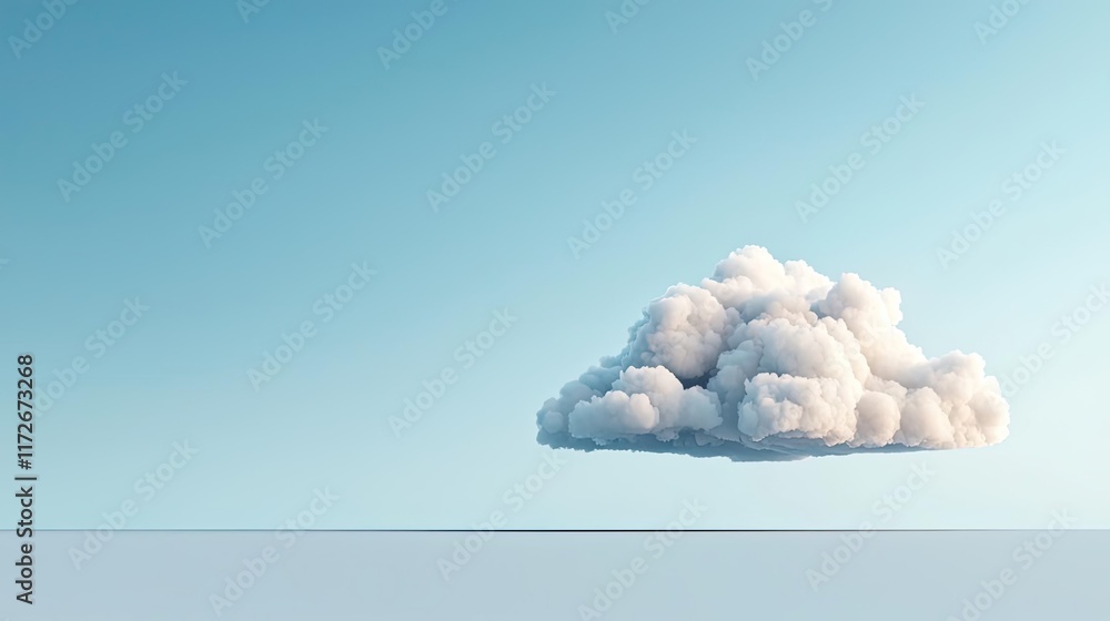 Poster minimal skies concept. a single fluffy cloud floating in a serene blue sky, depicting calmness and t