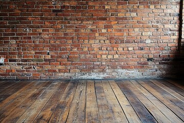 Warm Rustic Room with Wooden Flooring and Brick Wall