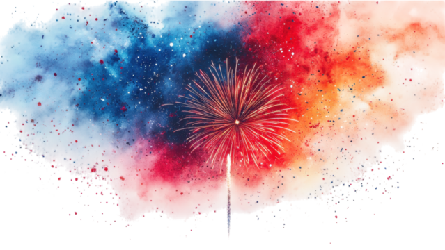 Minimalist Firework Display on White Background, Elegant and Simple Celebration Element, Ideal for Modern Design and Festive Themes