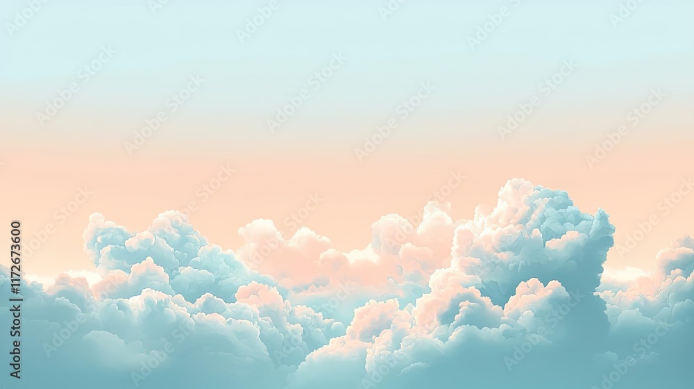 Poster minimal skies idea. beautiful pastel clouds in a serene sky during sunset, creating a calming atmosp