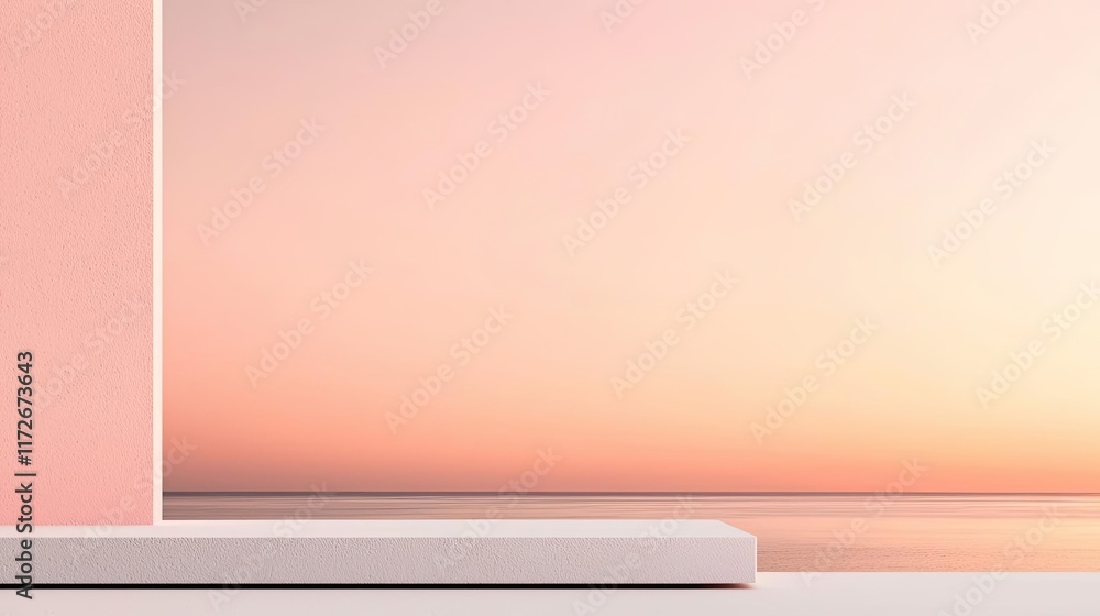 Poster minimal skies concept. minimalistic architecture with a soft pink wall against a serene background.