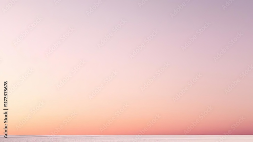 Poster minimal skies concept. a serene sunset over a calm horizon, blending soft pastels and tranquil refle