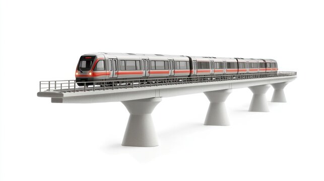 Modern Electric Train on Elevated Track System: A 3D Render of Urban Transportation