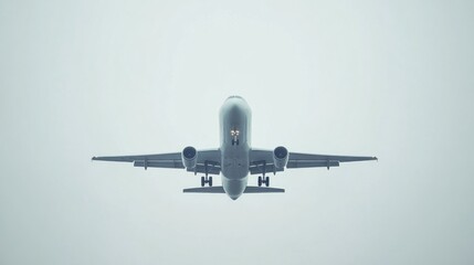 Airplane Landing Approach Low Angle View: A Dramatic Perspective of an Airplane Descending Through Cloudy Skies