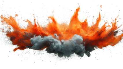 Dynamic explosion on a stark white backdrop, emphasizing motion and energy in a minimalist composition