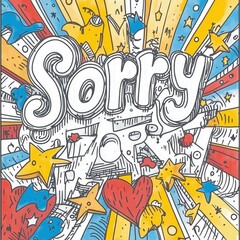 Fototapeta premium Colorful apology artwork with stars and heartburst design