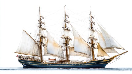 Obraz premium Majestic Full-rigged Ship Sailing on Calm Waters A Stunning View of a Three-masted Sailing Vessel